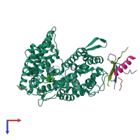 PDB entry 1r42 coloured by chain, top view.