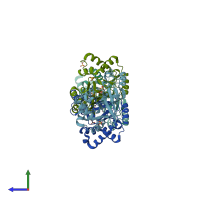 PDB entry 1r45 coloured by chain, side view.