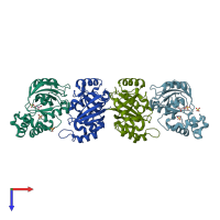 PDB entry 1r45 coloured by chain, top view.