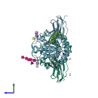 PDB entry 1r46 coloured by chain, side view.