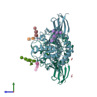 PDB entry 1r47 coloured by chain, side view.
