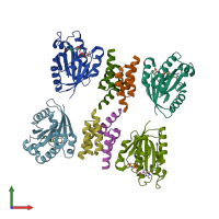 PDB entry 1r4a coloured by chain, front view.