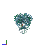 PDB entry 1r4f coloured by chain, side view.