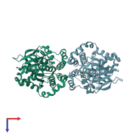 PDB entry 1r4f coloured by chain, top view.