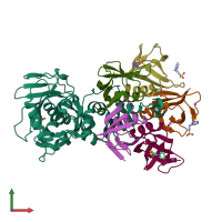 PDB entry 1r4p coloured by chain, front view.