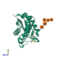 PDB entry 1r55 coloured by chain, side view.