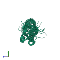 PDB entry 1r57 coloured by chain, ensemble of 20 models, side view.