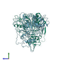 PDB entry 1r59 coloured by chain, side view.