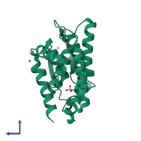 PDB entry 1r5a coloured by chain, side view.