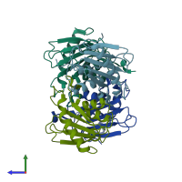 PDB entry 1r5t coloured by chain, side view.