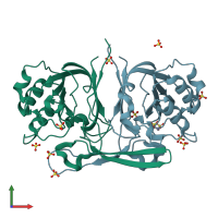 PDB entry 1r61 coloured by chain, front view.