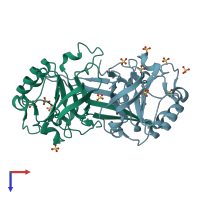 PDB entry 1r61 coloured by chain, top view.