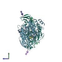 PDB entry 1r64 coloured by chain, side view.