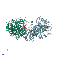 PDB entry 1r64 coloured by chain, top view.