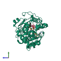 PDB entry 1r6d coloured by chain, side view.