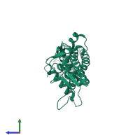 PDB entry 1r6f coloured by chain, side view.
