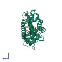 PDB entry 1r6g coloured by chain, side view.