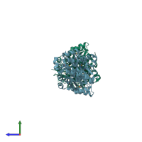 PDB entry 1r6u coloured by chain, side view.