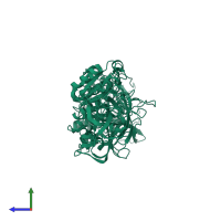 PDB entry 1r6v coloured by chain, side view.