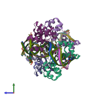 PDB entry 1r71 coloured by chain, side view.