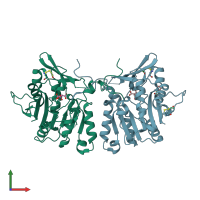 PDB entry 1r74 coloured by chain, front view.