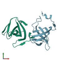 PDB entry 1r77 coloured by chain, front view.