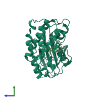 PDB entry 1r78 coloured by chain, side view.