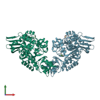 PDB entry 1r7a coloured by chain, front view.