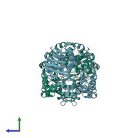 PDB entry 1r7a coloured by chain, side view.