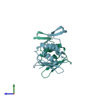 PDB entry 1r7l coloured by chain, side view.