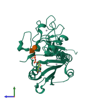 PDB entry 1r7y coloured by chain, side view.