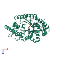 PDB entry 1r87 coloured by chain, top view.