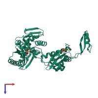 PDB entry 1r89 coloured by chain, top view.