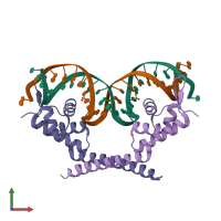 PDB entry 1r8d coloured by chain, front view.