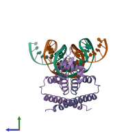 PDB entry 1r8d coloured by chain, side view.