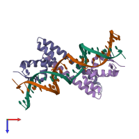 PDB entry 1r8d coloured by chain, top view.