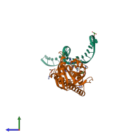 PDB entry 1r8e coloured by chain, side view.