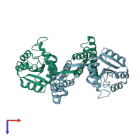 PDB entry 1r8j coloured by chain, top view.