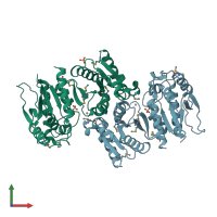 PDB entry 1r8k coloured by chain, front view.