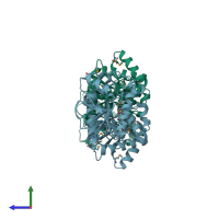 PDB entry 1r8k coloured by chain, side view.