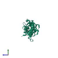 PDB entry 1r8m coloured by chain, side view.