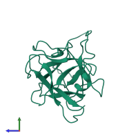 PDB entry 1r8n coloured by chain, side view.