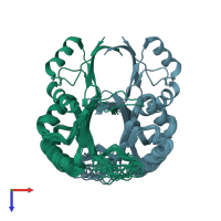 PDB entry 1r8p coloured by chain, ensemble of 20 models, top view.