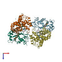 PDB entry 1r8q coloured by chain, top view.