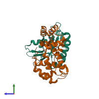 PDB entry 1r8s coloured by chain, side view.