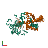 PDB entry 1r8u coloured by chain, ensemble of 20 models, front view.