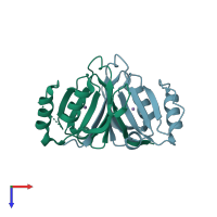 PDB entry 1r9c coloured by chain, top view.
