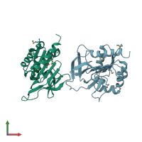 PDB entry 1r9g coloured by chain, front view.