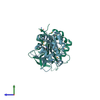 PDB entry 1r9g coloured by chain, side view.