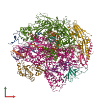 PDB entry 1r9t coloured by chain, front view.